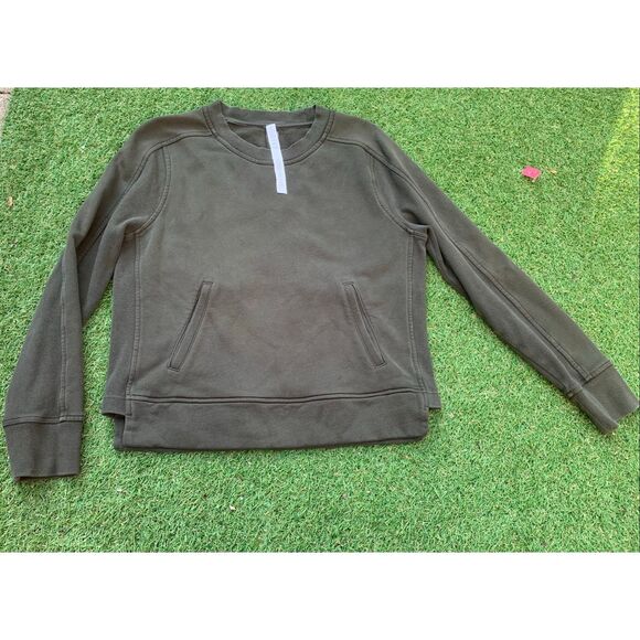 LULULEMON press pause OLIVE GREEN SWEATSHIRT TOP sz 8 - Picture 2 of 7